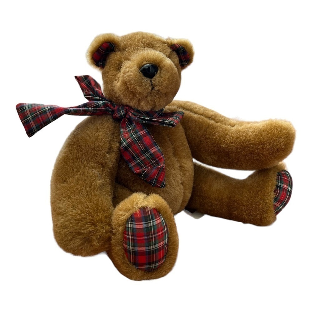 Ce Broste Design Teddy Bear Jointed Brown Plaid Ears Paws 12” Stuffed‎ Animal
